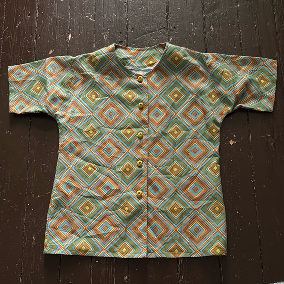 Vintage 1969 Sesame Street inspired geometric mod polyester top - Picture 1 of 3